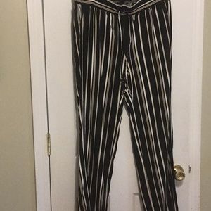 Black and cream wide leg striped linen pants